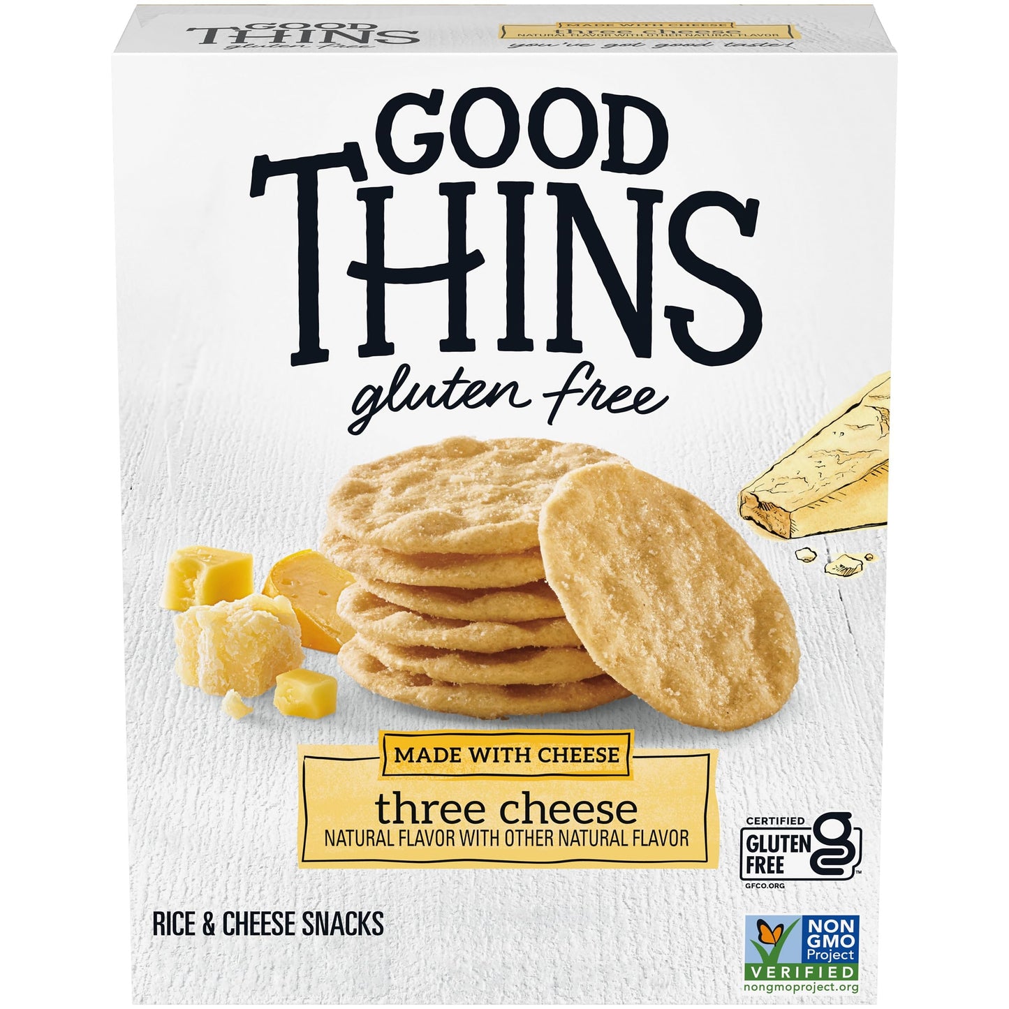 GOOD THINS Three Cheese Rice & Cheese Snacks Gluten Free Crackers, Snack Crackers, 3.5 oz