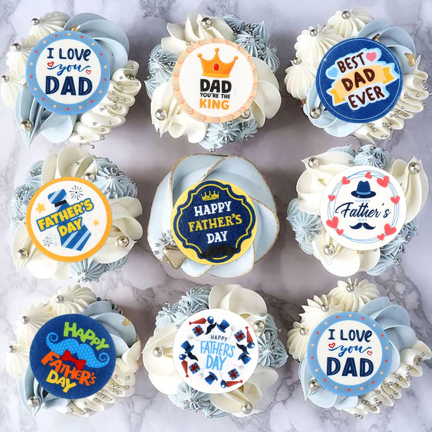Ouksma Edible Rice Paper Cupcake Toppers, 56 Pcs, Dad-Themed Designs for Cake & Dessert Decorations