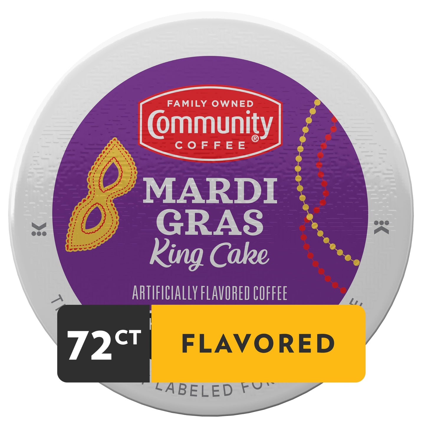 Community Coffee Mardi Gras King Cake Flavored Coffee Pods, Medium Roast, 12 Count (Pack of 6), Compatible with Keurig 2.0