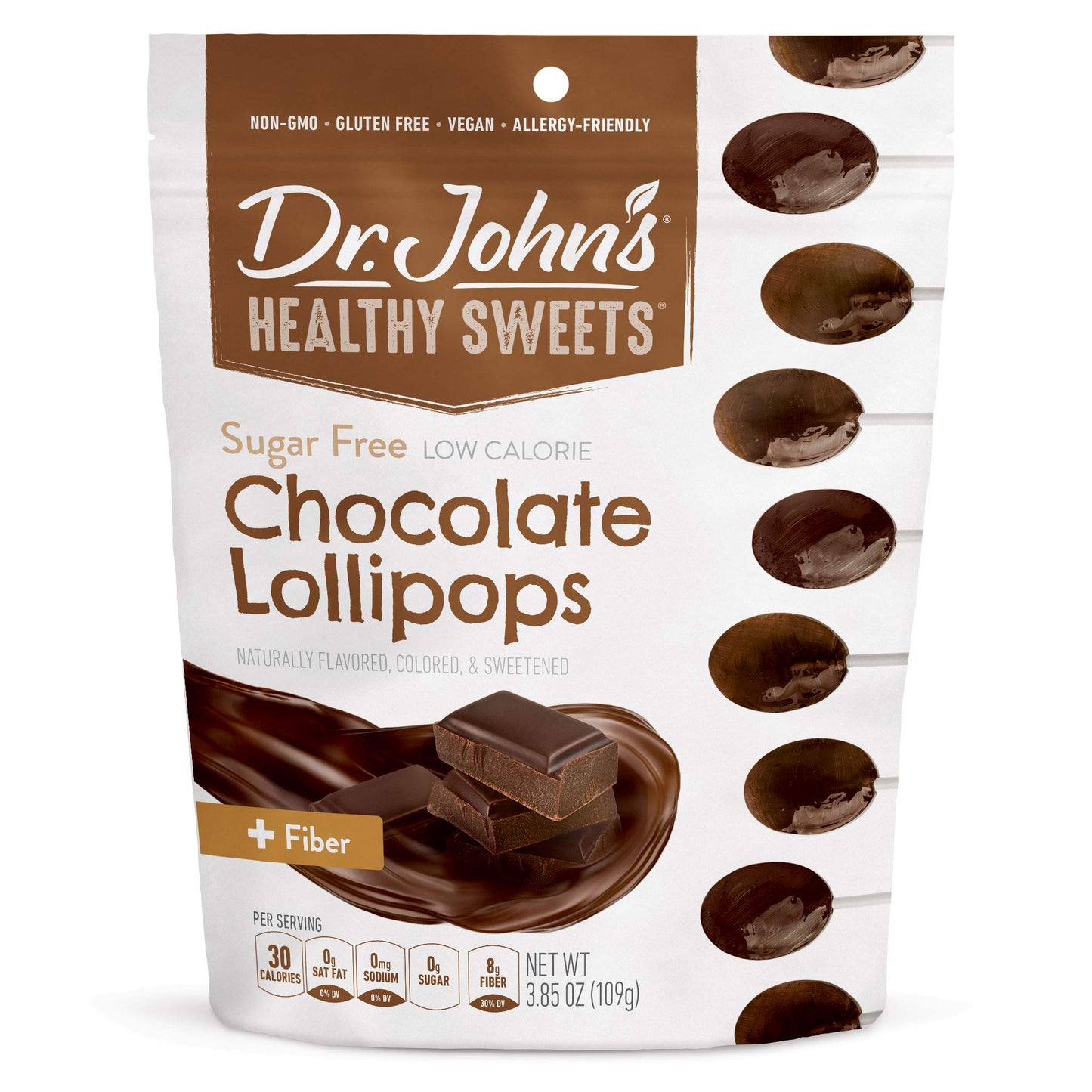 Dr. Johns Healthy Sweets Sugar Free Chocolate Lollipops, 14 Count, 3.85 OZ
