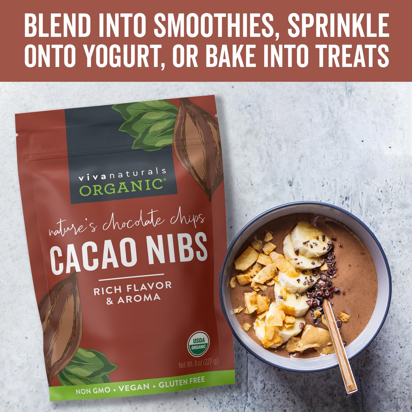 Viva Naturals Organic Cacao Nibs, 8 Oz (227 G) - Keto Friendly And Vegan, Unsweetened Chocolate Chip Substitute, Perfect For Glu