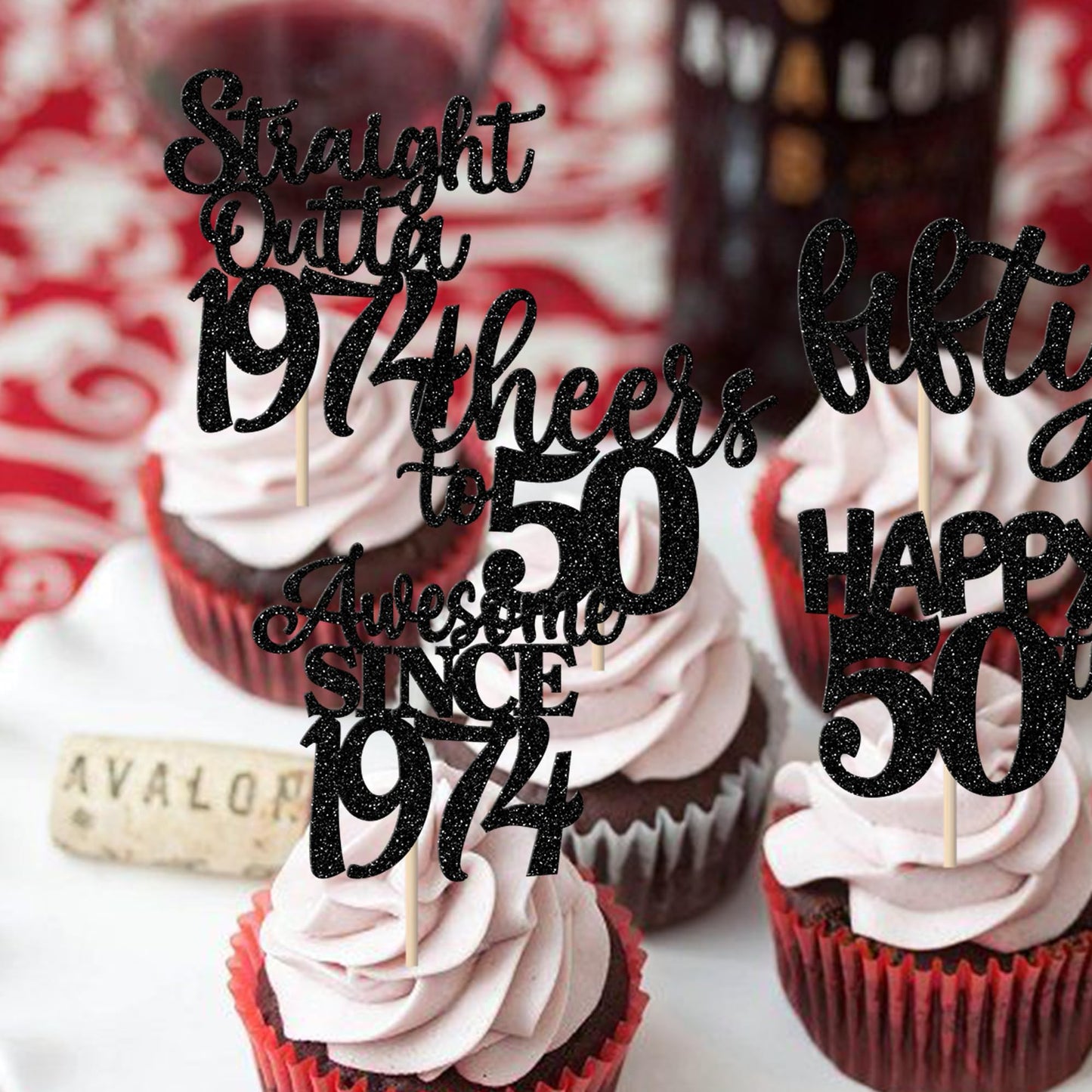 YCTHUNFISH 30 Pack 50th Birthday Cupcake Toppers Glitter Bamboo Picks Gold