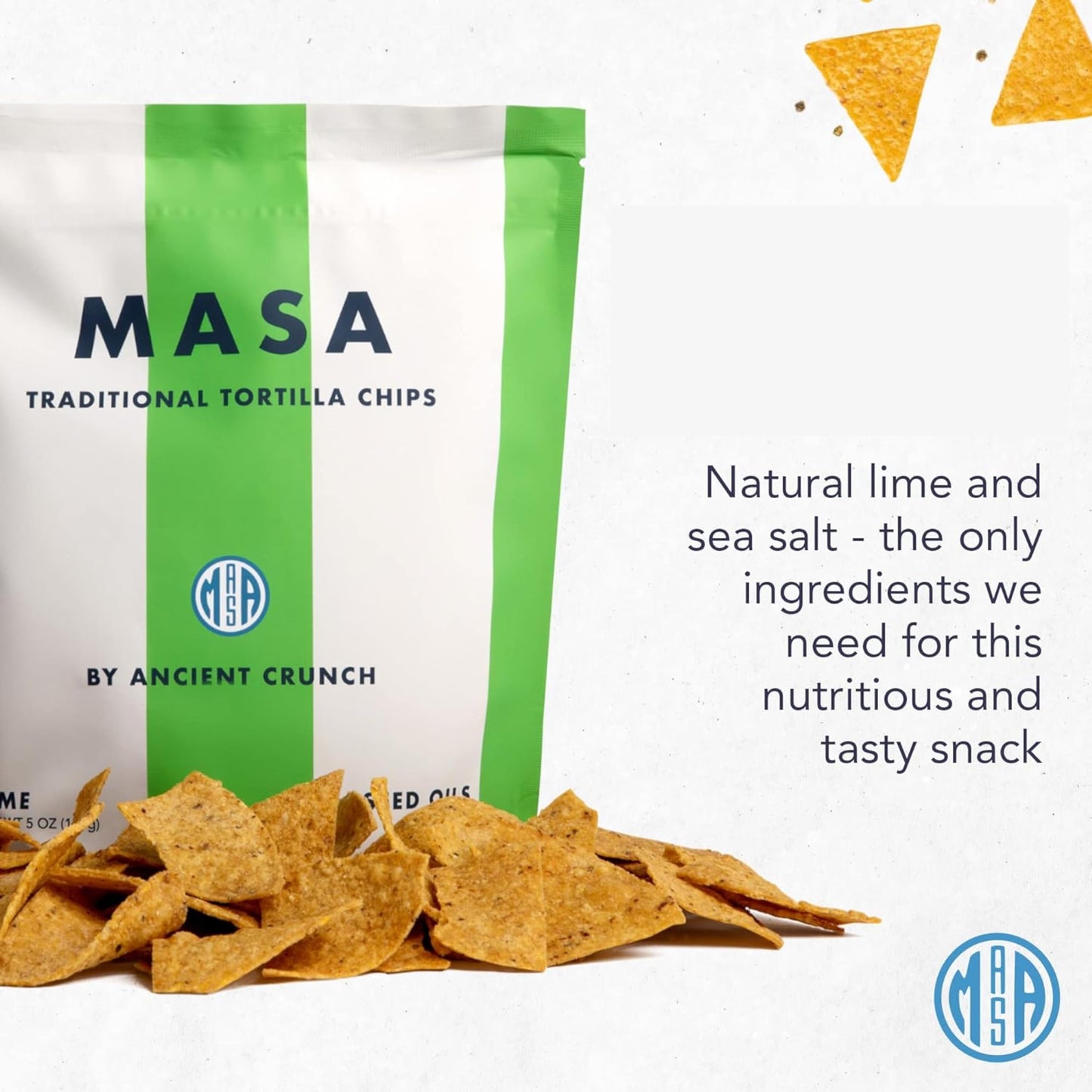 MASA Chips - Lime Flavored Tortilla Chips, Handmade Corn Chips & Crisps - Naturally Grown White Corn, Made with Grass Fed Tallow