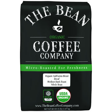 The Bean Organic Coffee Company Water Processed DECAF California Blend, Medium Roast, Whole Bean Coffee, 5-Pound Bag