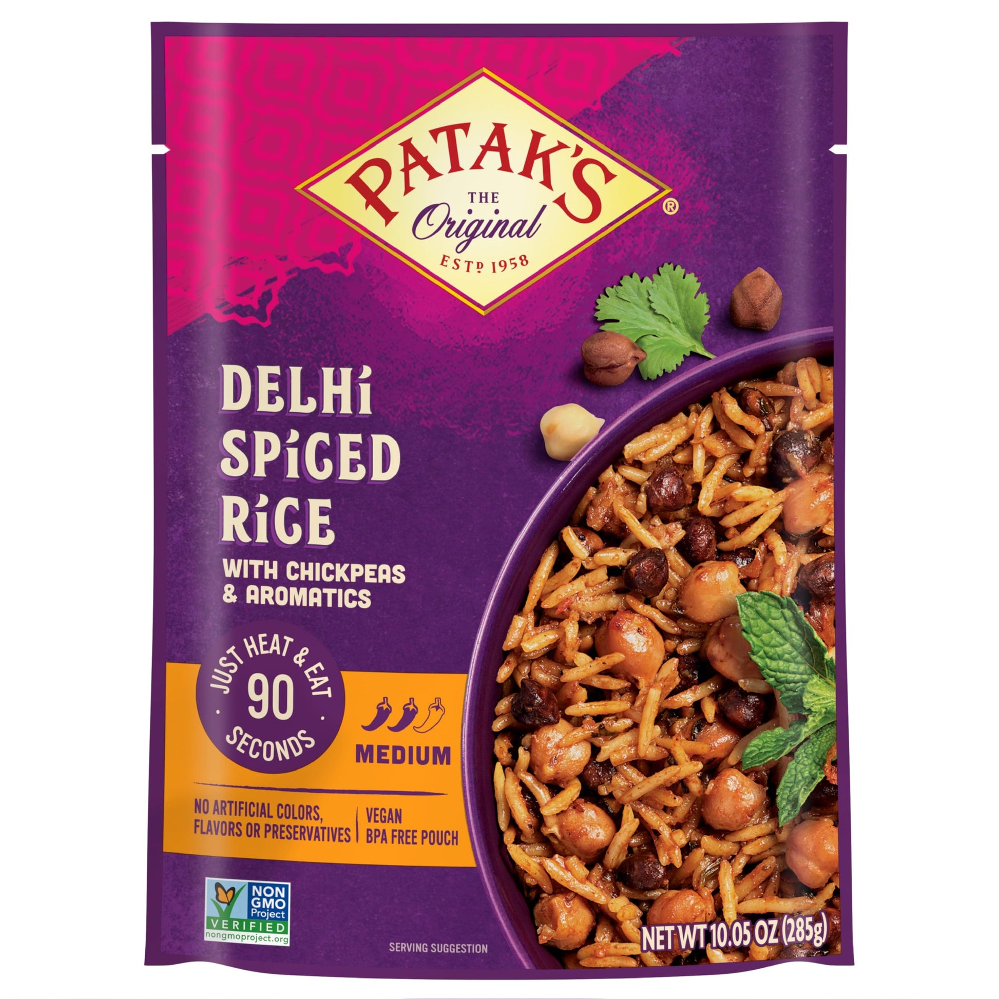 Pataks Delhi Spiced Rice, Vegetarian Indian Meal with Chickpeas & Basmati Rice, Ready to Eat, 10.05 Ounce (Pack of 6)