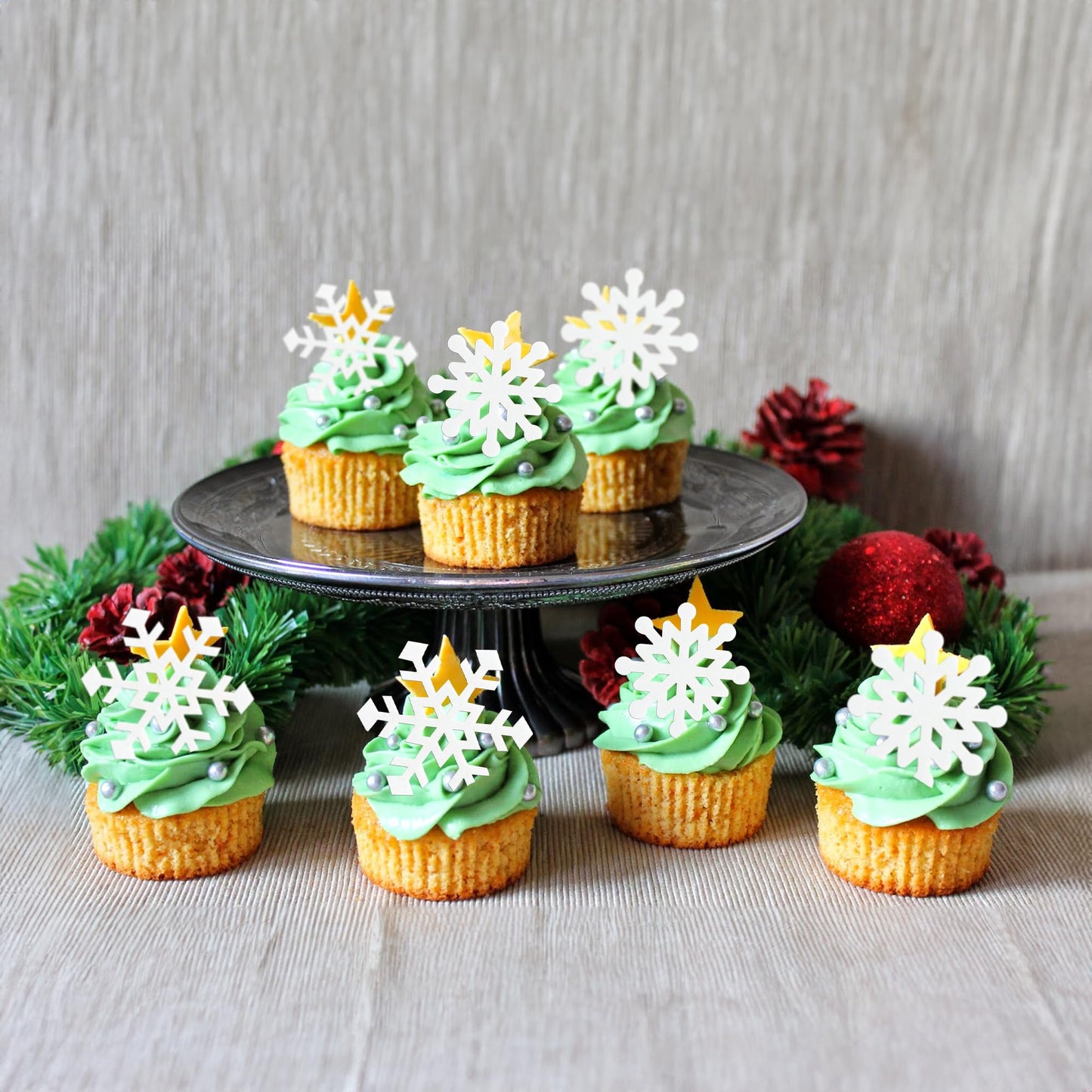 Gyufise Edible Snowflakes Cupcake Toppers - 60Pcs Wafer Paper Sprinkles for Christmas - 1.7 inches - White