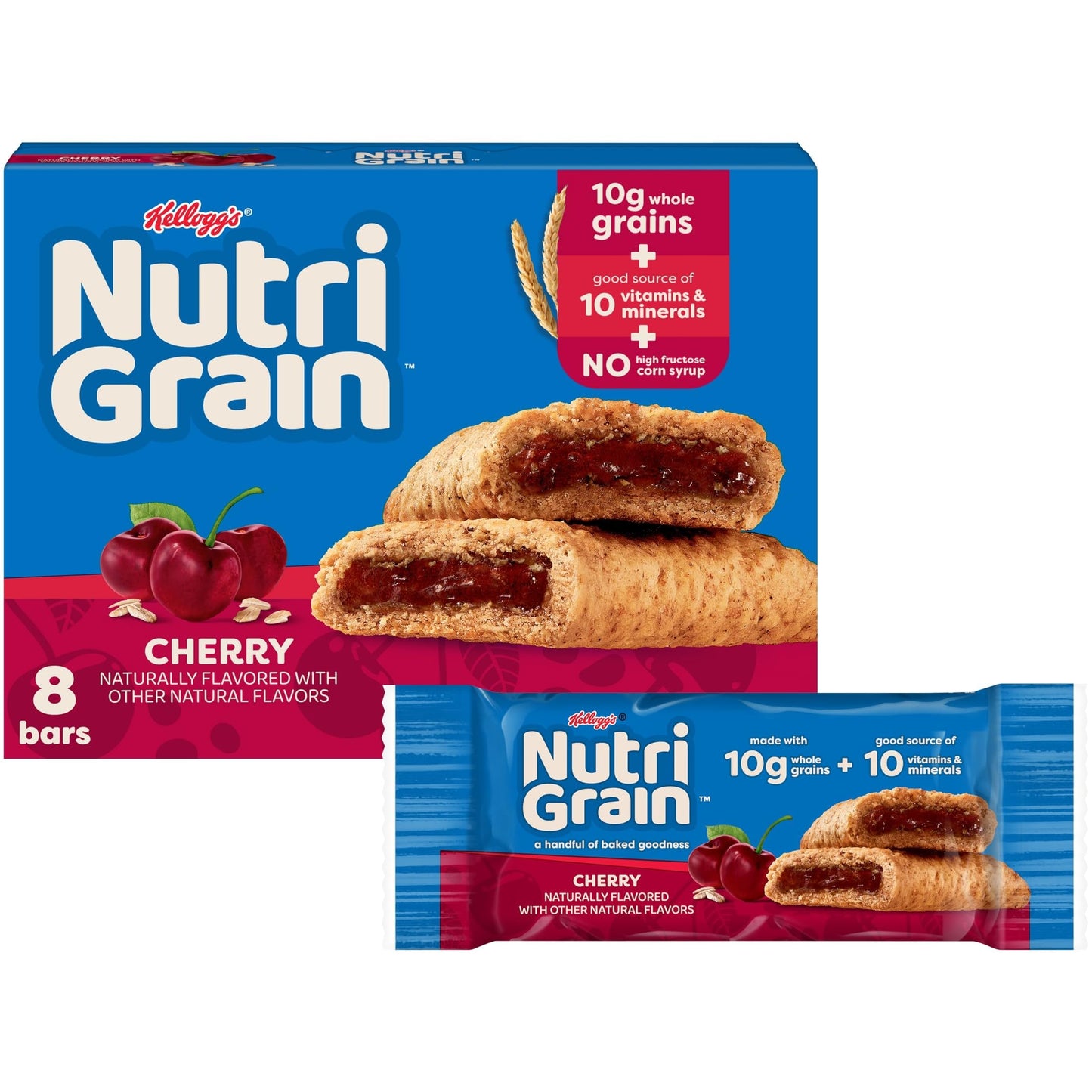 Nutri Grain Soft Baked Breakfast Bars, Whole Grain Cherry, 10.4oz Box, 6 Boxes (48 Bars)