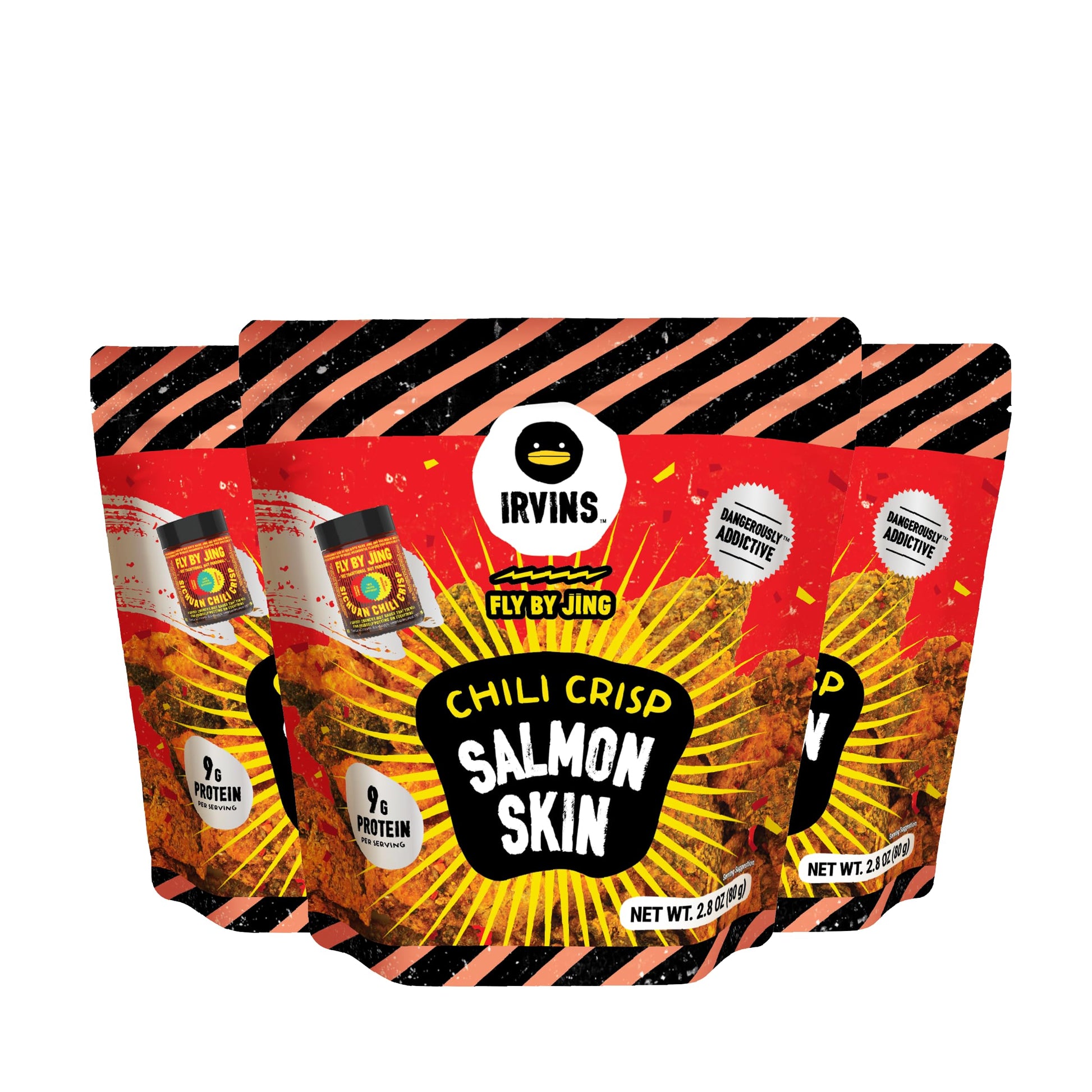 Irvins Salted Egg Salmon Skins,(2.8 Ounce (Pack of 3), Chili Crisp Salmon Skin)
