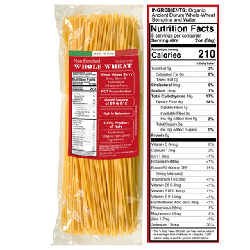 Papa Vince Whole Wheat Spaghetti Noodles - Made In Italy, Non-Enriched, No Folic Acid - Organic Ancient Grain Pasta, Non-Gmo, Ar