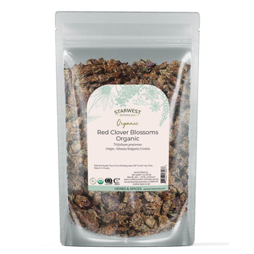 Starwest Botanicals Red Clover Blossoms Whole Organic Dried Herb for Tea, 4 oz Pouch, Non-GMO, Certified Kosher