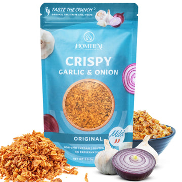 Homtiem Crispy Garlic & Onion : Original Mild 3.5 Oz., Mild Spice, Versatile Seasoning, All-Natural, Non-GMO, Vegan & Gluten-Fre