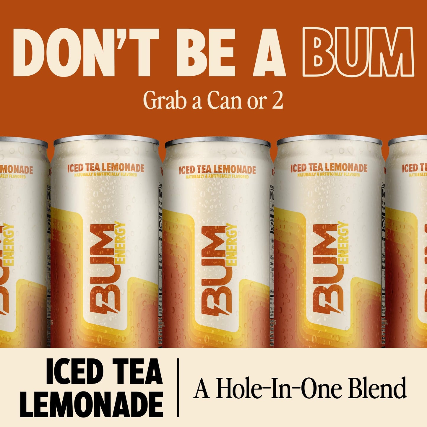 Bum Energy Sugar-Free Iced Tea Lemonade Drink, Natural Caffeine, 12 oz, Pack of 12