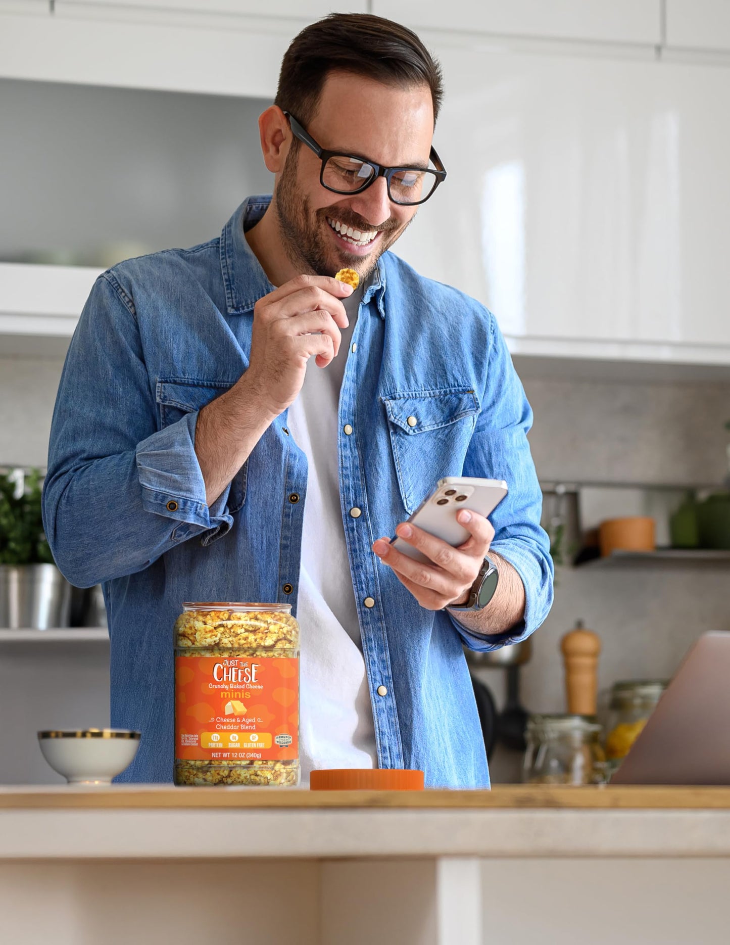 Just the Cheese Minis - Cheese & Aged Cheddar Blend Crisps  12 oz Jar  Delicious Low-Carb Lifestyle Protein Chips  High-Protein  Gluten-Free Crisps  Keto-Friendly  Zero Sugar  Perfect Snack for mature-themeds