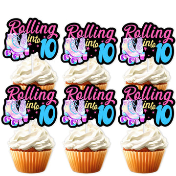 18Pcs Black Glitter Pink Roller Skates Dessert Cupcake Topper 80S 90S Retro Hip Hop Roller Skating Rolling Into 10 Theme Decor S