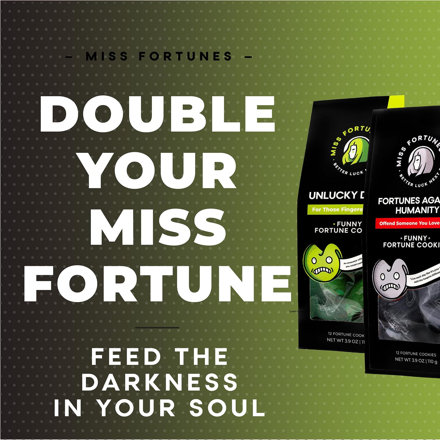 MISS FORTUNES Funny Fortune Cookies, Multi-Pack of 2 Dozen, 12 Count, Humanity + Unlucky