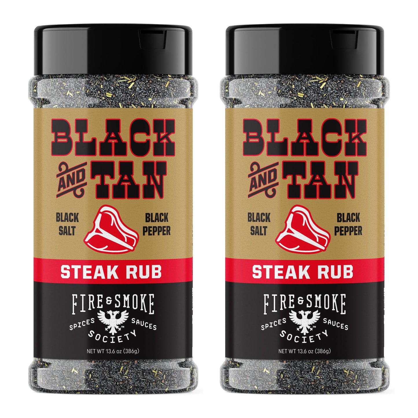 Fire & Smoke Society BBQ Rubs - Black & Tan Steak Seasoning, 13.6 oz (2-Pack) for Grilling and Smoking Meat