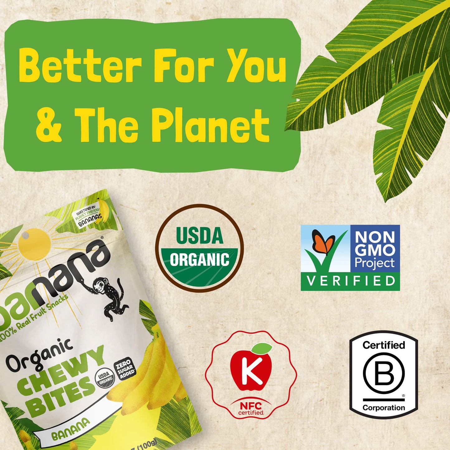 Barnana - Organic Chewy Banana Bites, Original, Chewy Banana Snack, Made With Real Fruit, High In Potassium, Kosher, Usda Organi
