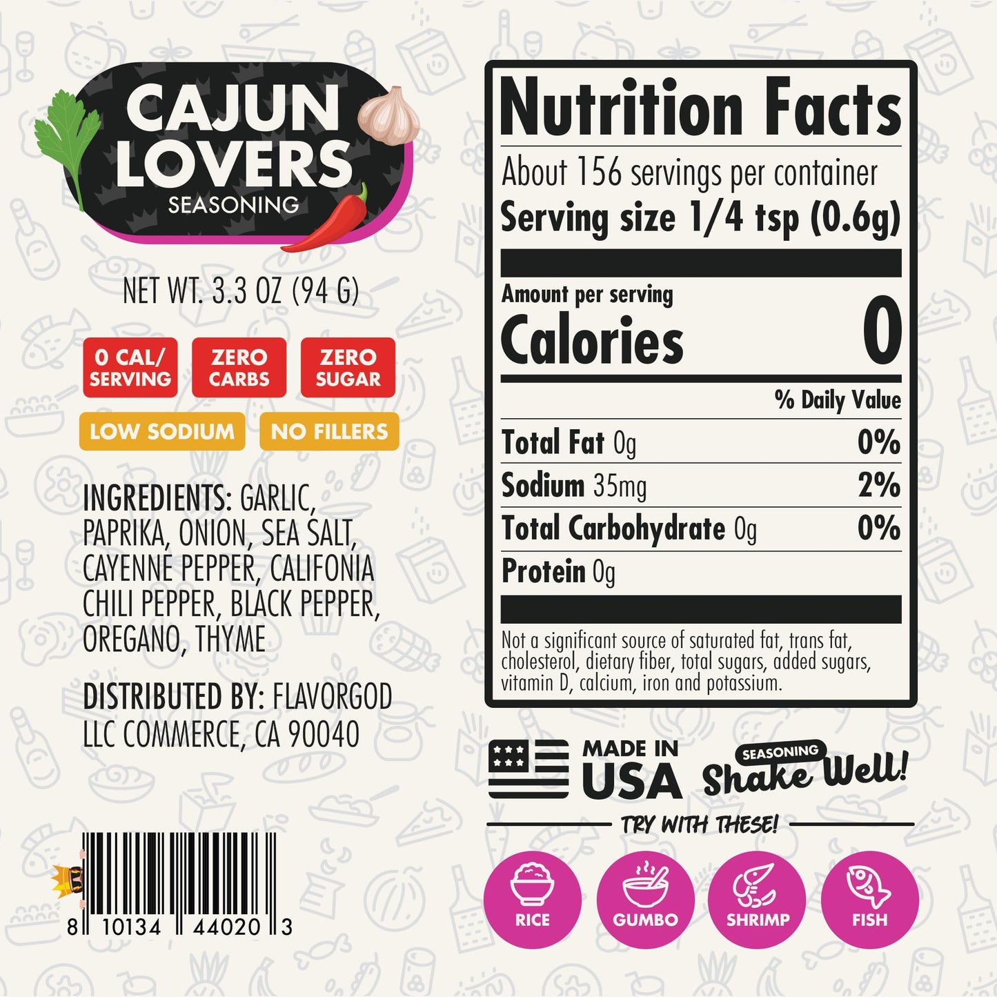 Flavor God 2 Bottles Cajun Lovers Seasoning Mix Natural Healthy Spice Blend For Grilling Chicken, Beef, Seafood, Vegetables, Sal