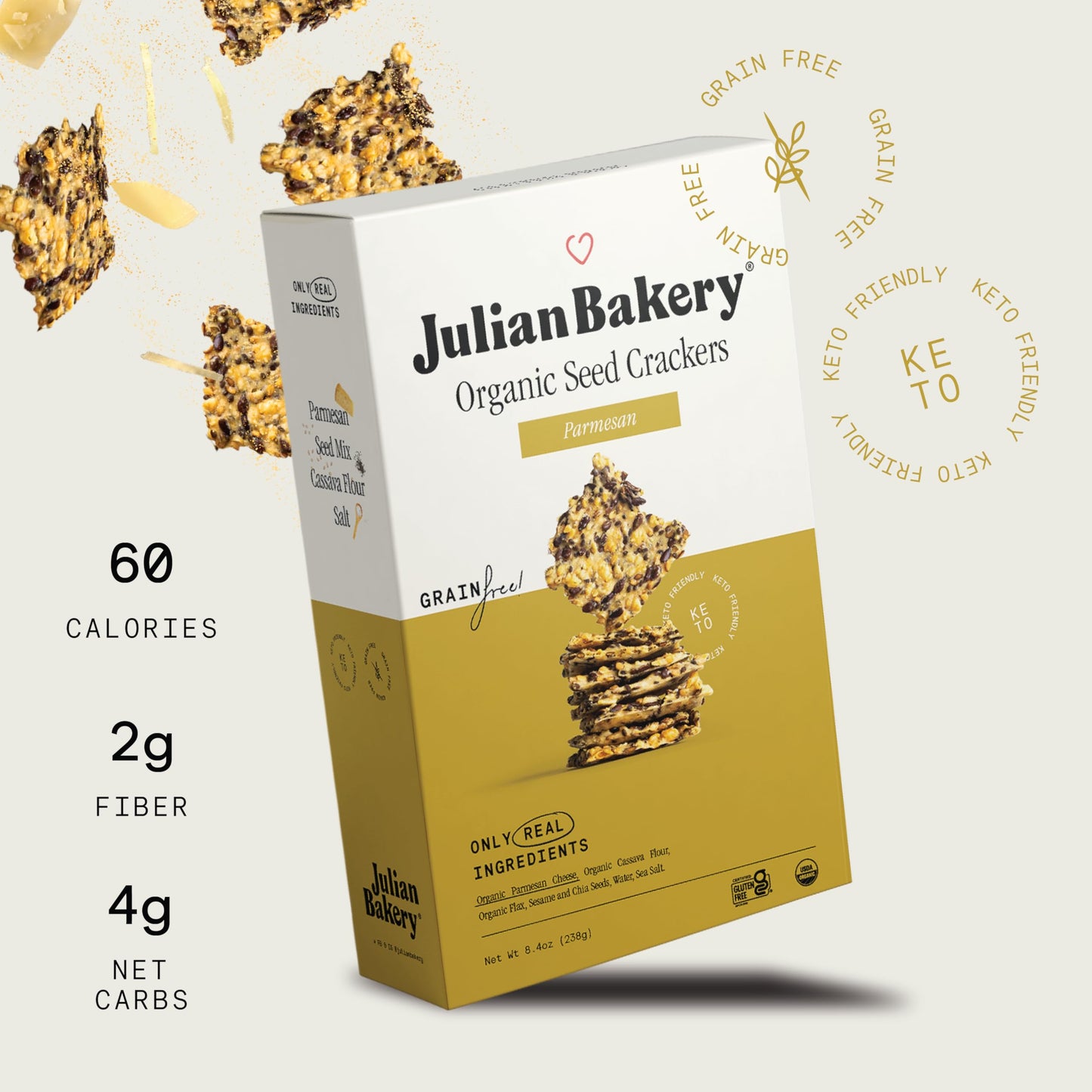 Julian Bakery Organic Primal Thin  ers, Parmesan, Gluten-Free, Low Carb, 16.8 oz