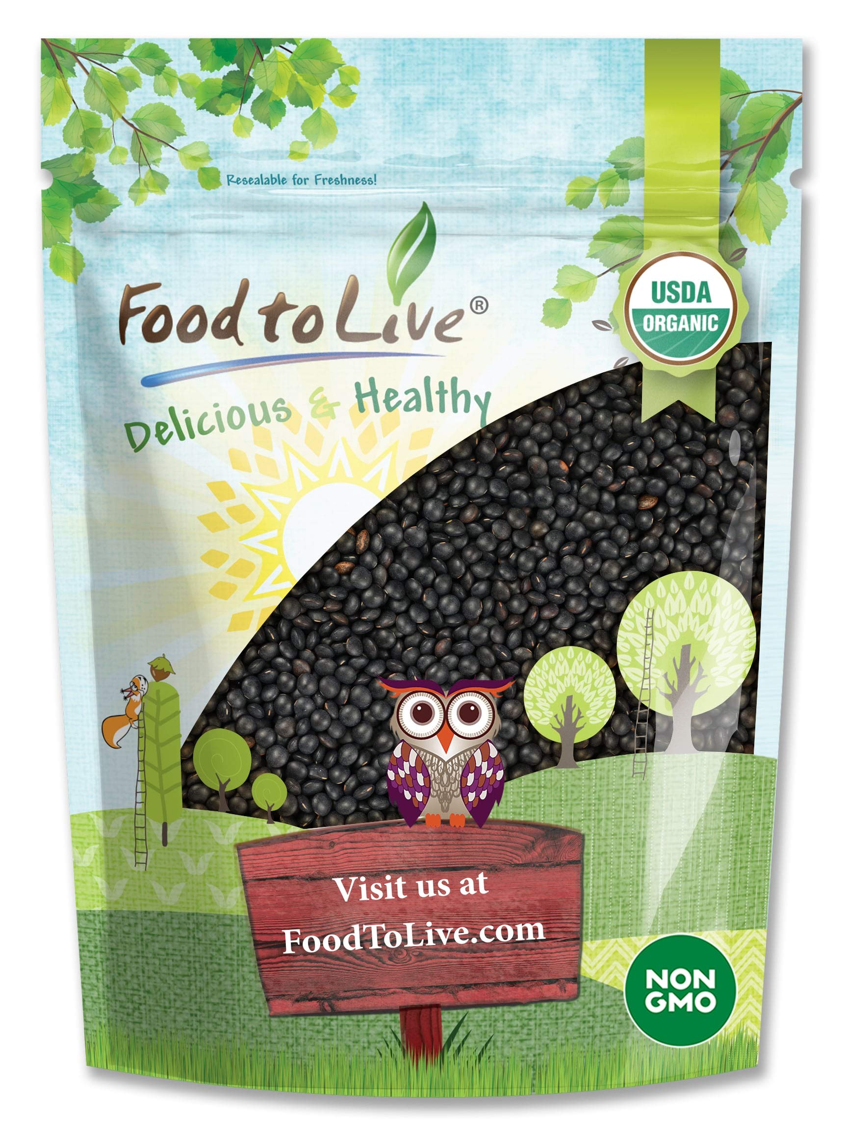 Food to Live Organic Black Lentils, 2 Pounds - Non-GMO, Whole Dry Pulses, Raw, Sproutable, Kosher, Vegan, Bulk Legumes, Black Ma