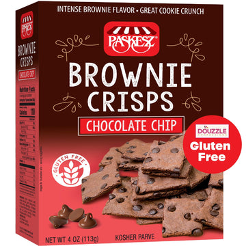 DOUzzle Gluten Free Cookies, Brownie Crisps Chocolate Chip (4 OZ - Pack of 1) Non Gebrokts Kosher for Passover Food Snacks -