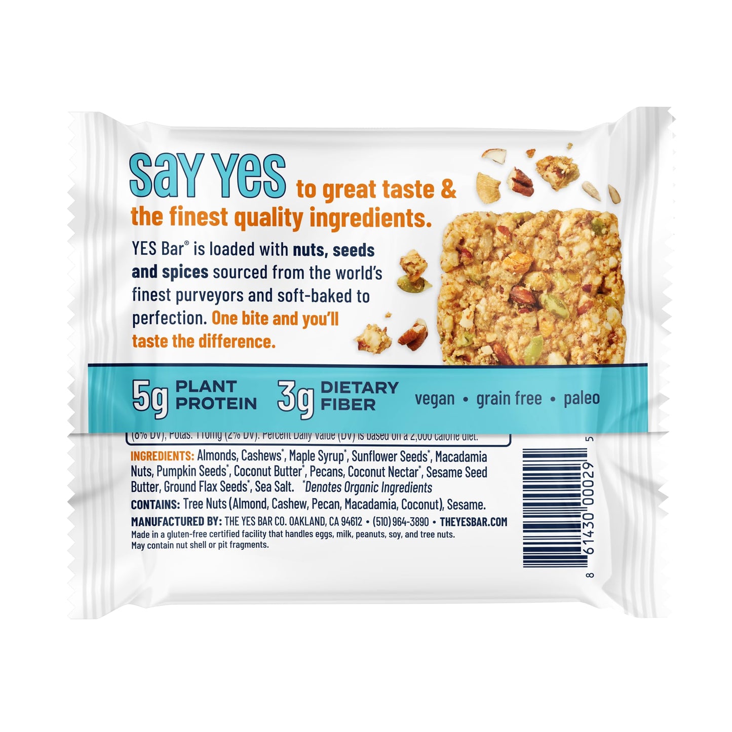 Yes Bar - Salted Maple Pecan - Plant Based Protein, Decadent Snack Bar - Vegan, Paleo, Gluten Free, Dairy Free, Low Sugar, Healt