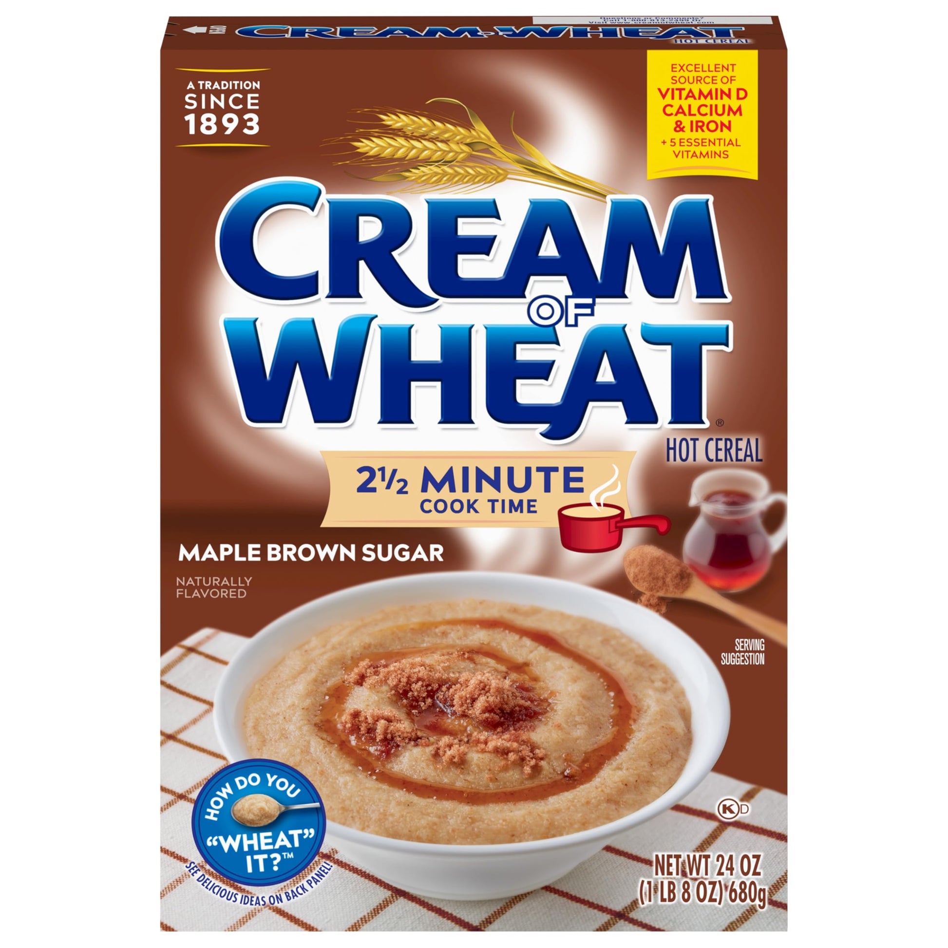 Cream of Wheat Hot Cereal, Maple Brown Sugar, 2 1/2 Minute Cook Time, 24 Ounce (Pack of 12)