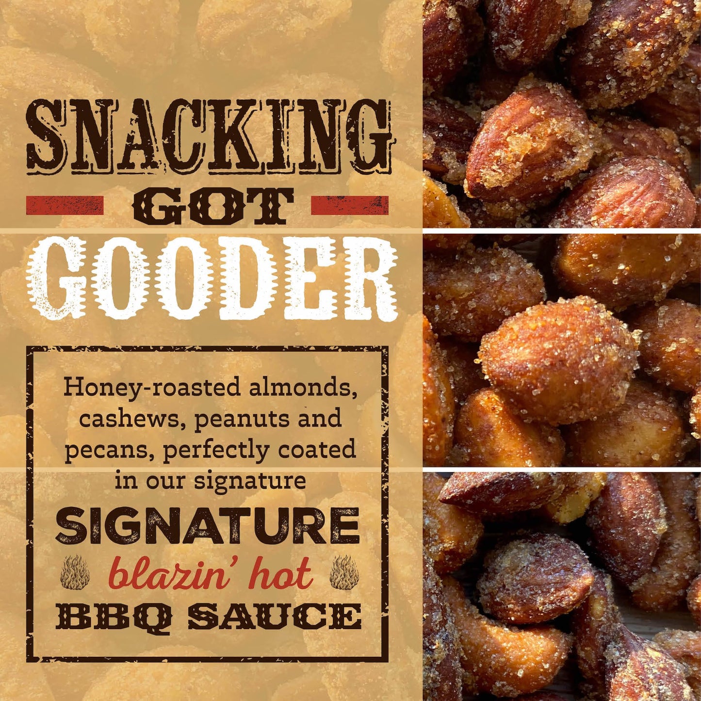 Rufus Teague Hot BBQ Variety Pack – Sweet, Spicy & Smoky Nuts, 9 oz Resealable Pouches, 3 Pack