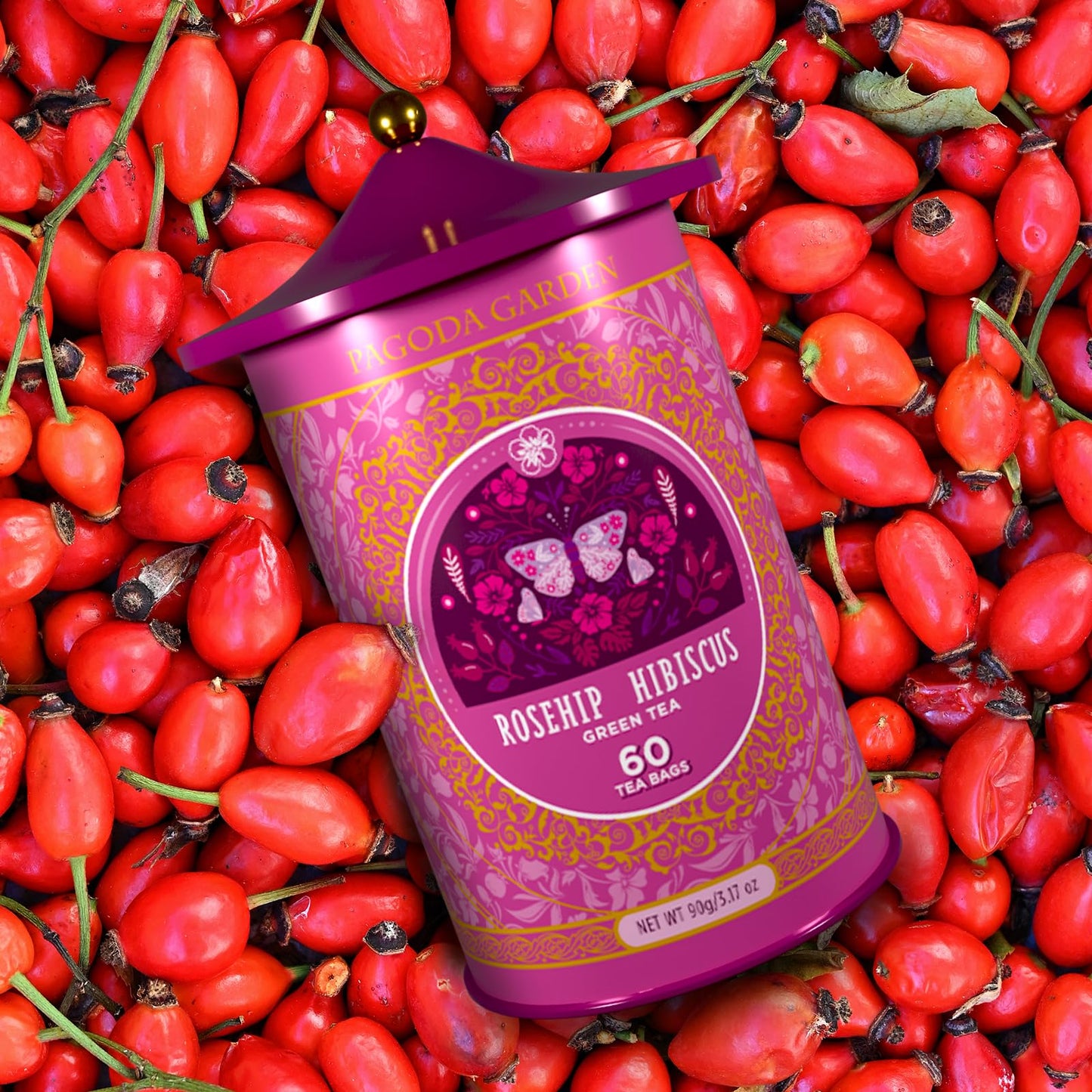 LIFE PLUS STYLE GOURMET Organic Herbal Tea, Rosehip Hibiscus Green Tea, 60 Bags, Caffeinated, Hot or Iced