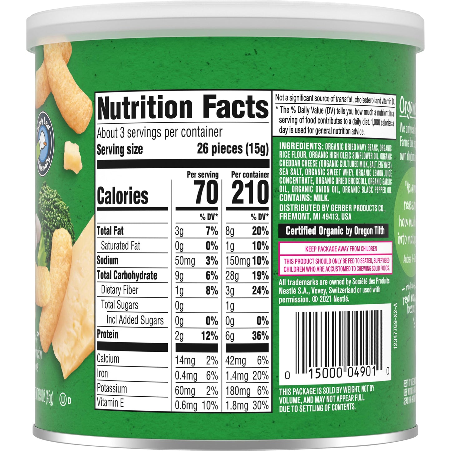 Gerber Snacks For Baby Organic Lil Crunchies, White Cheddar & Broccoli, 1.59 Ounce (Pack Of 6)
