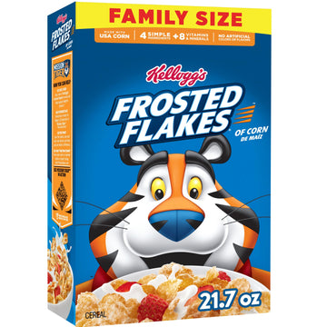 Kelloggs Frosted Flakes Breakfast Cereal, Fat Free, Family Size, 21.7 oz