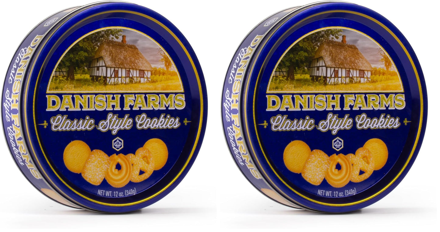 Danish Farms Traditional Butter Cookies, 12-Oz. Blue Cookie Tin, Traditional Danish Recipe Butter Cookies for Dessert or Snack, 