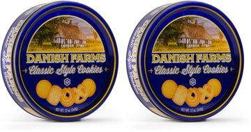 Danish Farms Traditional Butter Cookies, 12-Oz. Blue Cookie Tin, Traditional Danish Recipe Butter Cookies for Dessert or Snack, 