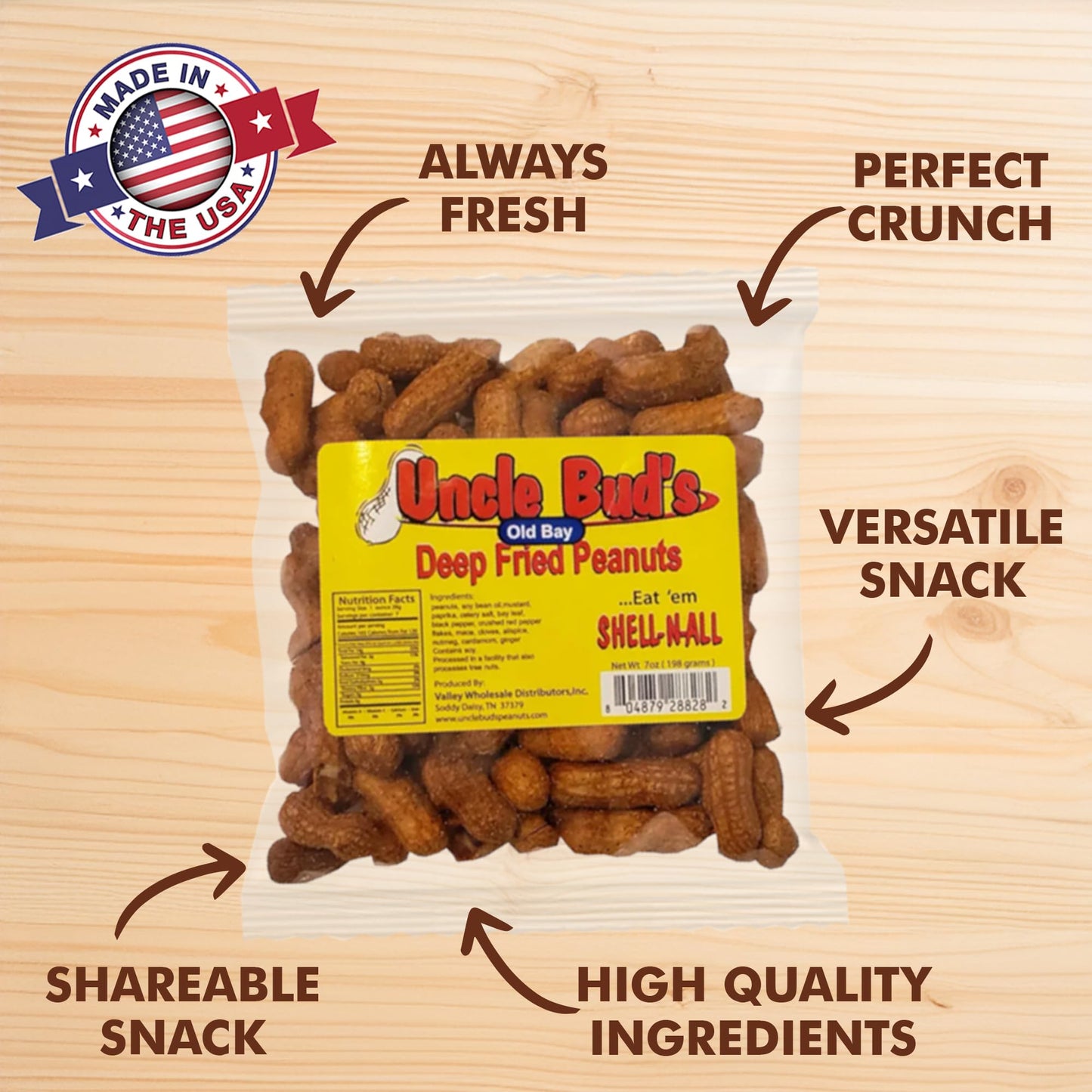 Uncle Bud'S Deep Fried Peanuts In Shell (6-Pack) | Old Bay Seasoning Peanuts, Peanuts Individual Packs, Spicy Peanuts, Nuts Indi