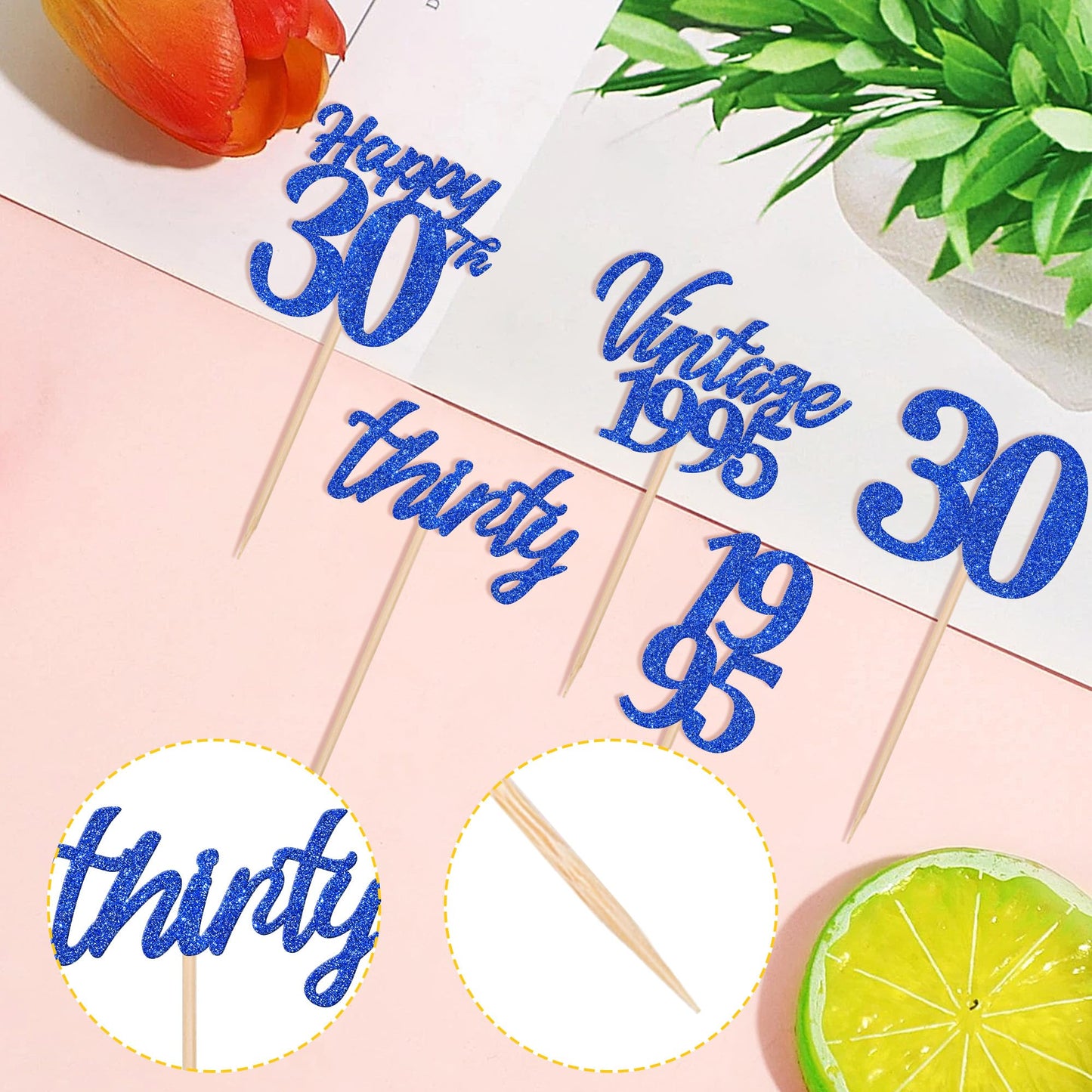 30Pcs Happy 30Th Birthday Cupcake Toppers Cheers To 30 Vintage 1995 Cupcake Picks Hello 30 Thirty 30Th Birthday Decorations For