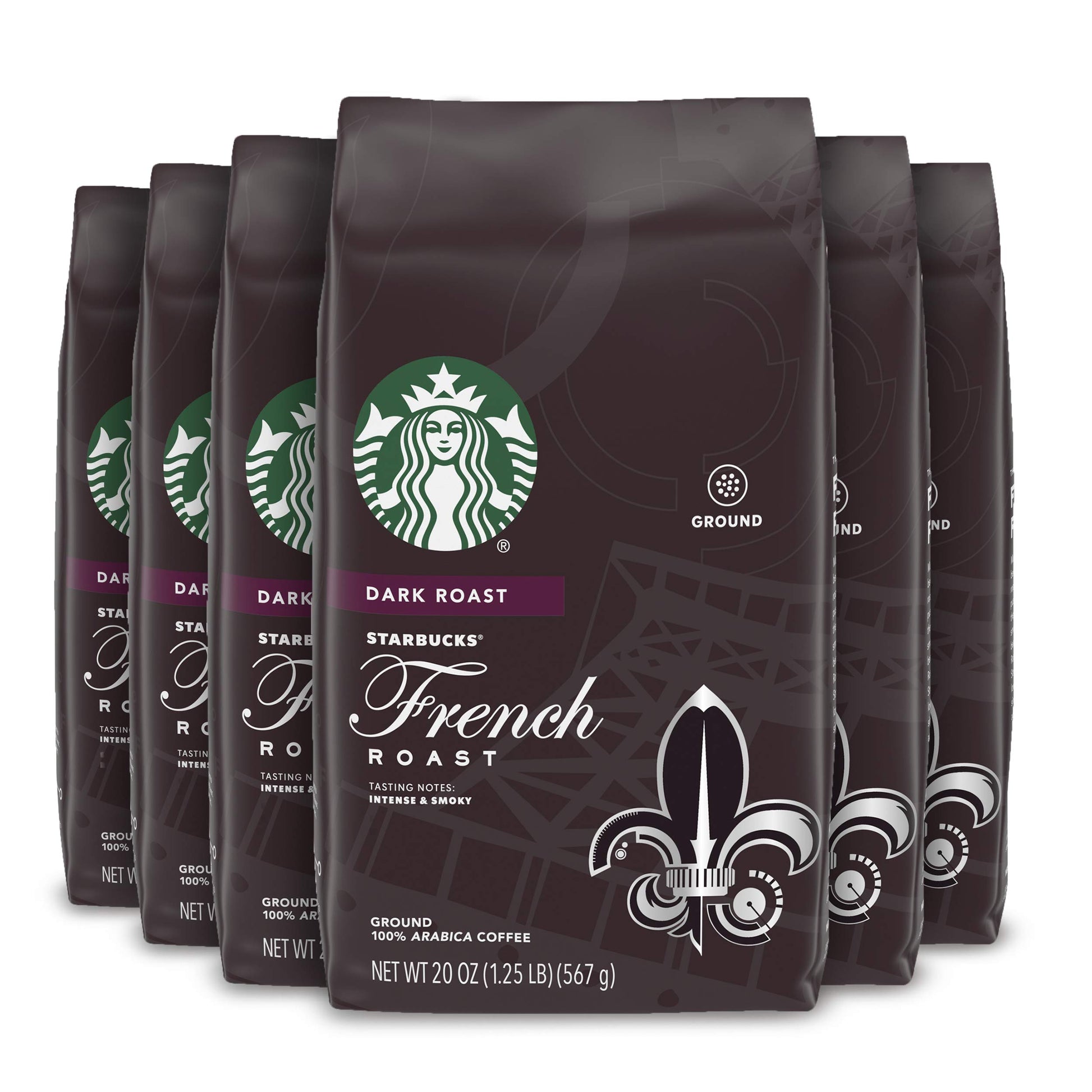 Starbucks Dark Roast Ground Coffee - French Roast - 6 Bags (20 oz each) - 100% Arabica