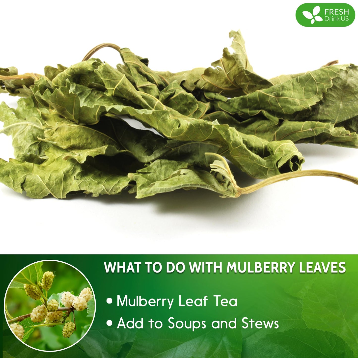 Freshdrinkus, Permium 16Oz Mulberry Leaves, 100% Natural & Pure From Mulberry Leaves, Loose Leaf Herbal Tea, No Additives, No Caffeine, Vegan