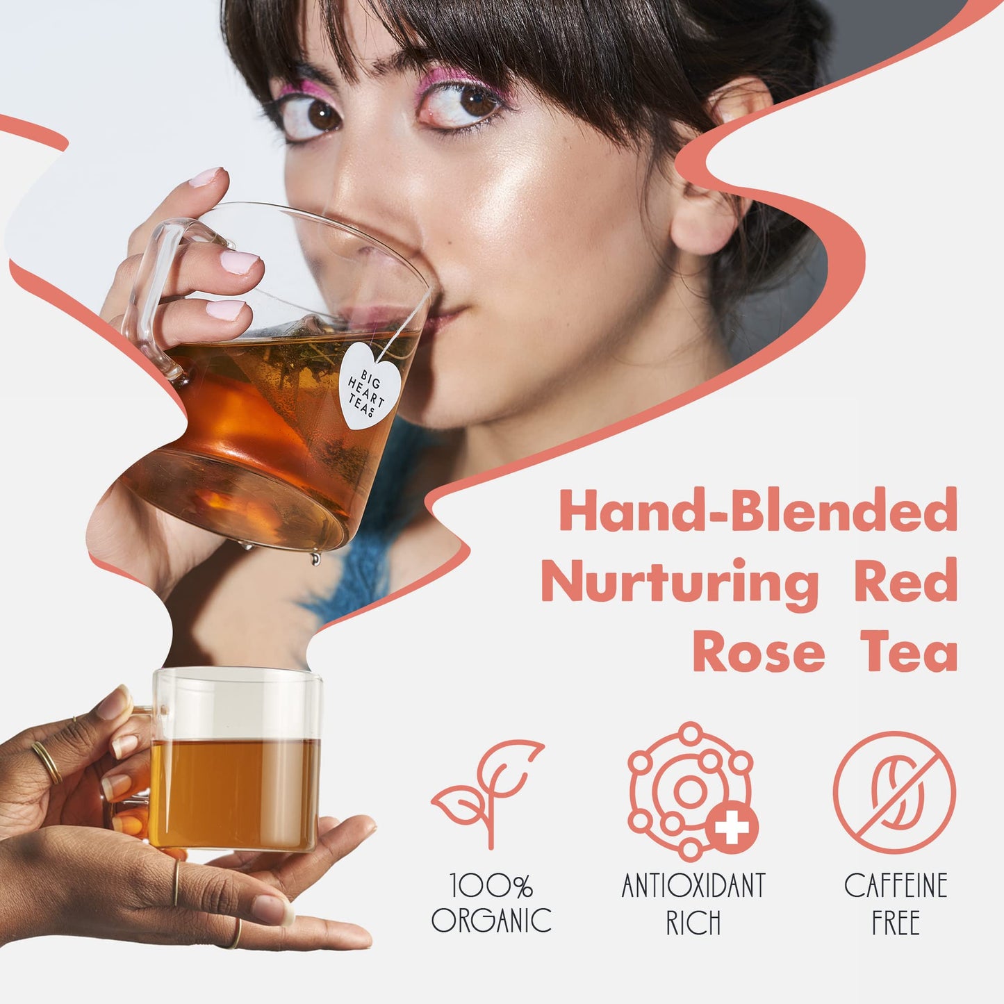 Big Heart Tea Co. Cup of Love Red Rose Tea Bags - Organic Herbal Decaf, 50 Pack, Zero Plastic Sachets