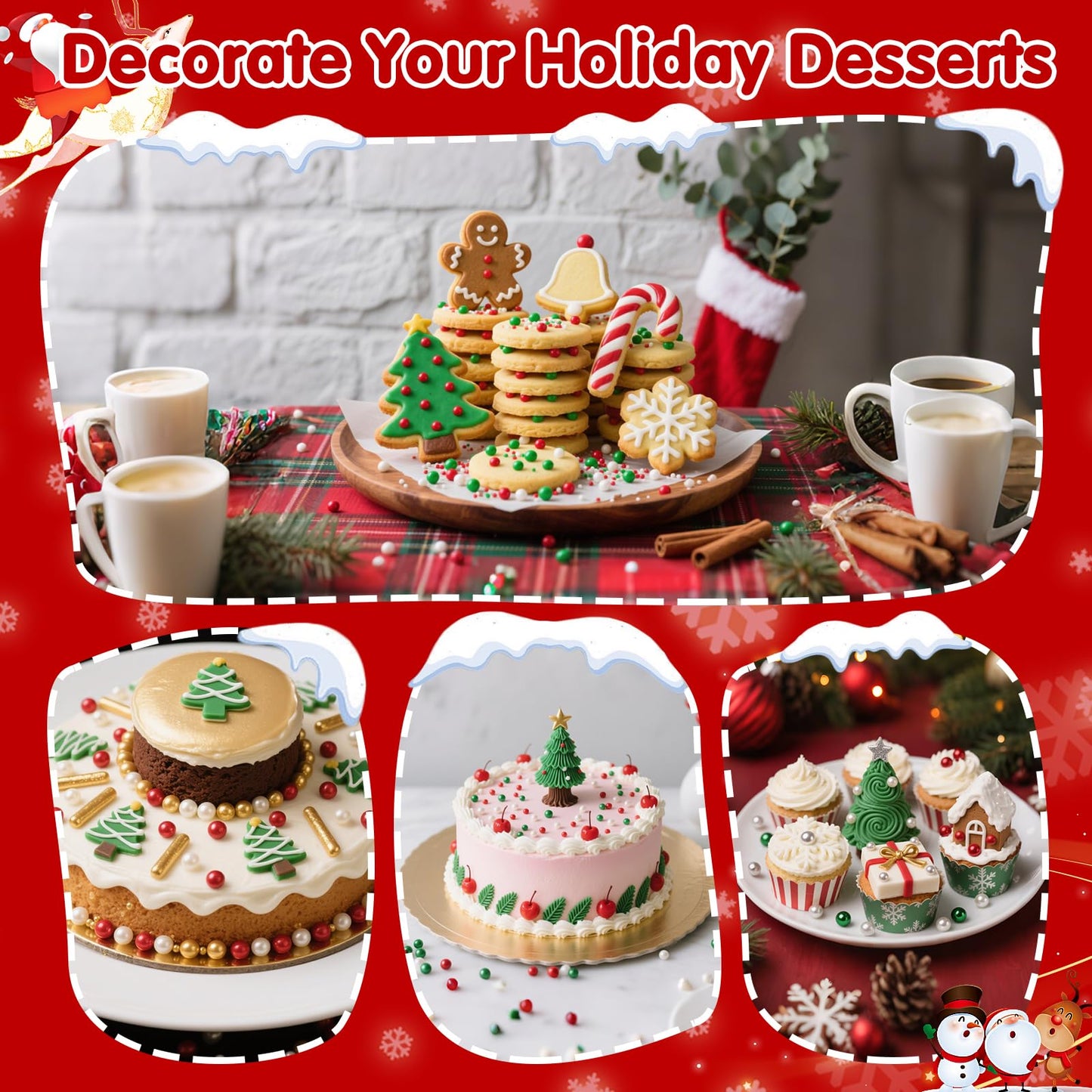 Christmas Nonpareils Sprinkles for Cake Decorating,130g White Red and Green Mini Pearls Mix,Edible Sugar Holiday sprinkle for Cu