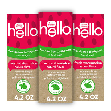 Hello Natural Watermelon Flavor Baby & Kids Fluoride Free Toothpaste, Vegan, Sls Free, Gluten Free, Safe To Swallow For Baby And