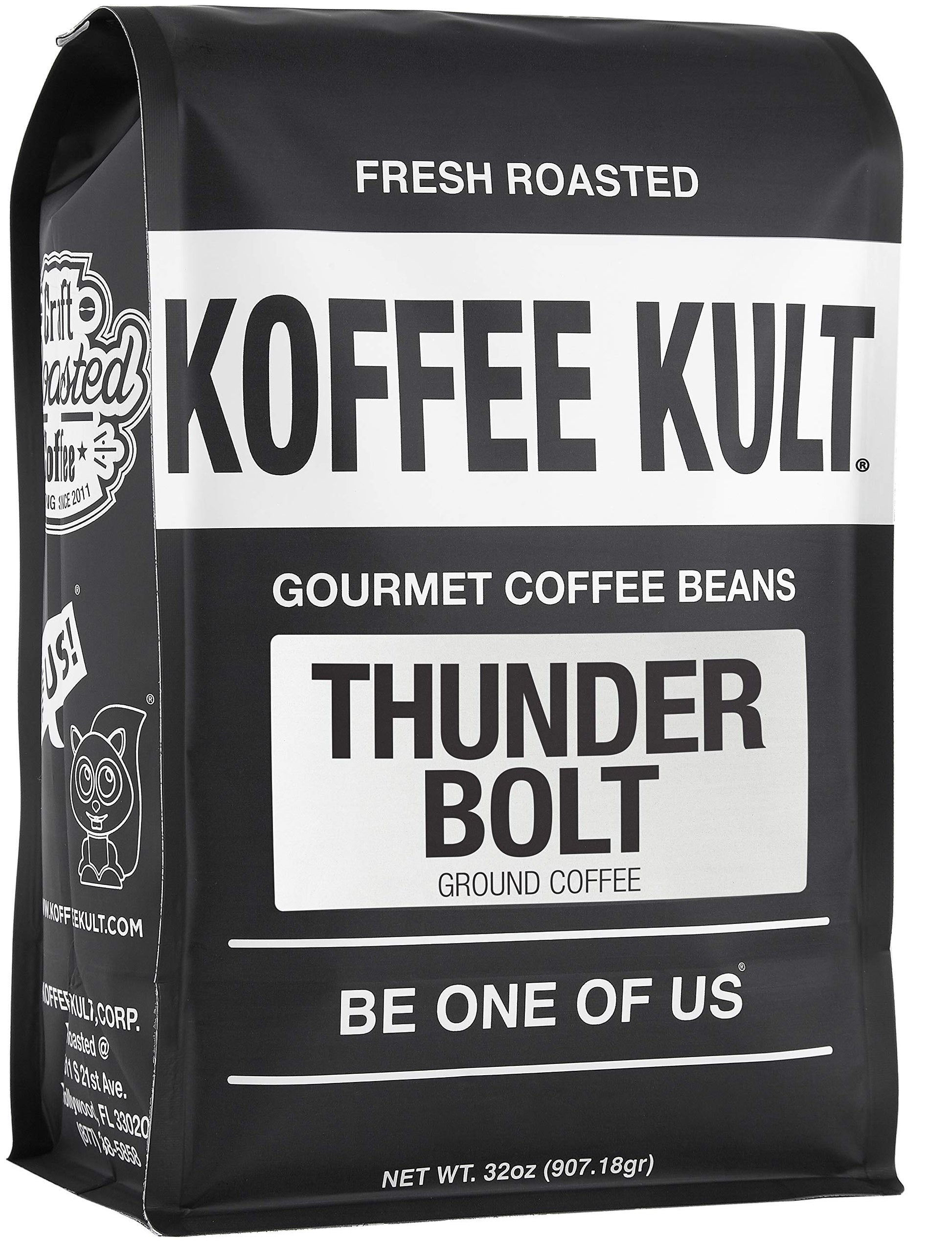 Koffee Kult Thunder Bolt Coffee Ground, 100% Arabica, Dark Roast, 32oz