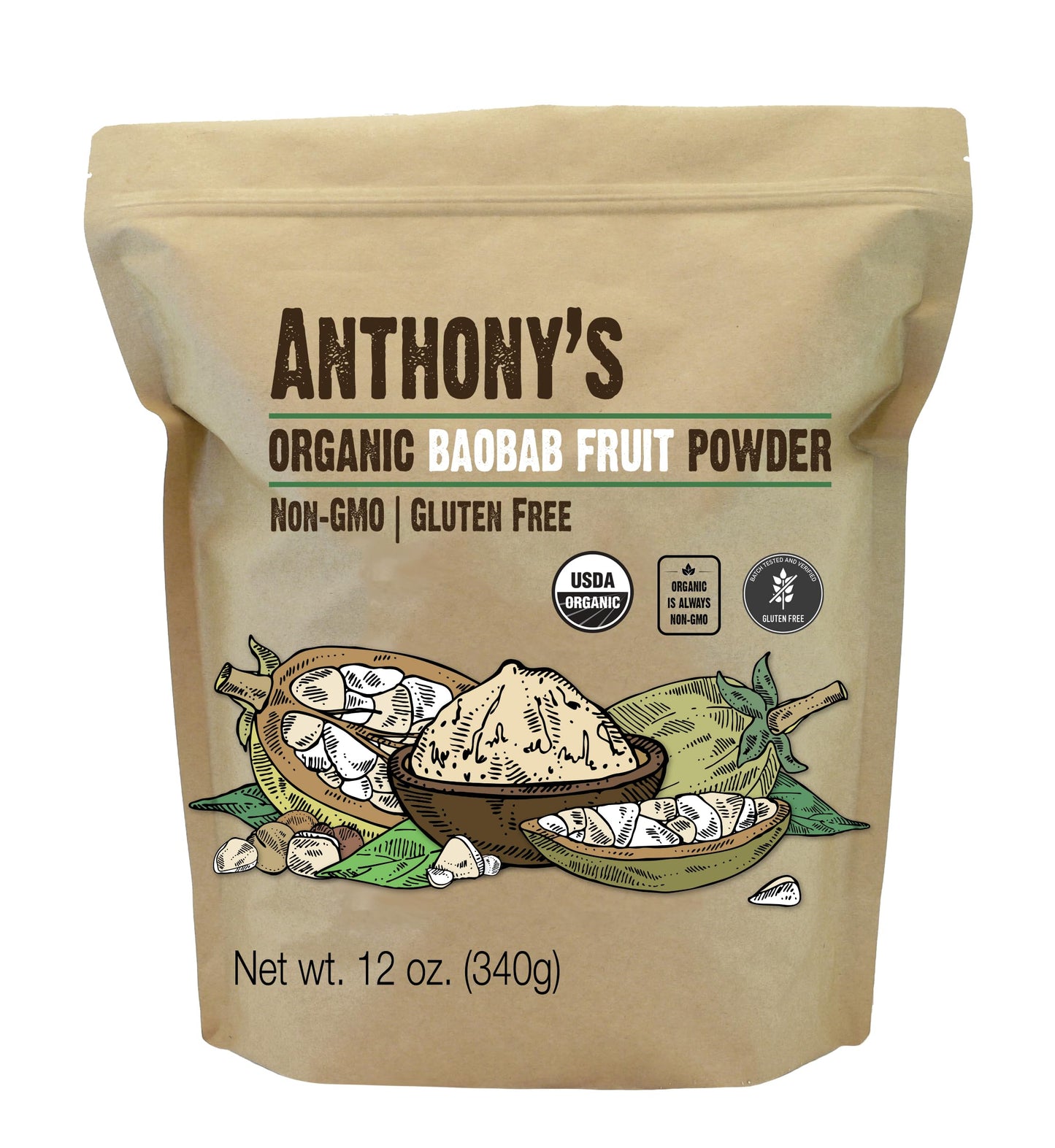 Anthonys Organic Baobab Fruit Powder, 12 oz, Gluten Free, Non GMO