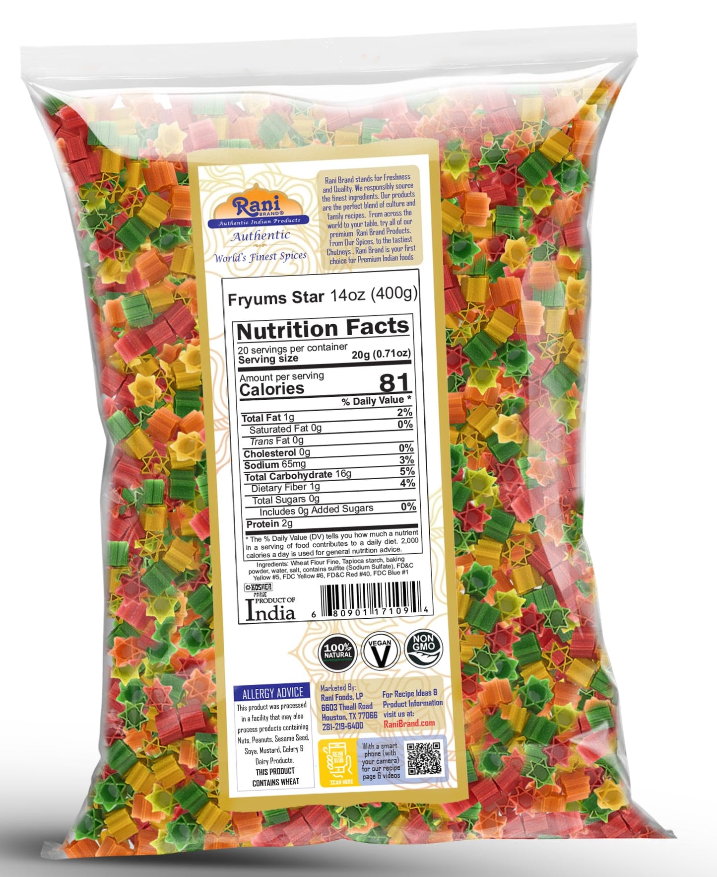 Rani Far Far Star Shape Fryums, Vegan & Kosher, 14oz (400g), Uncooked, Wheat & Tapioca project piece Snack