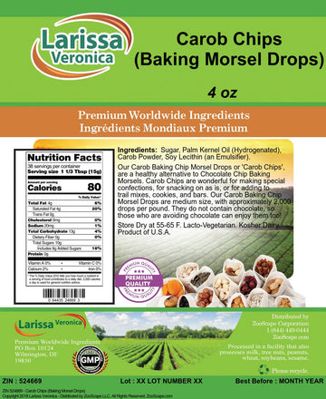 Carob Chips (Baking Morsel Drops) (4 Oz, Zin: 524669) - 3 Pack