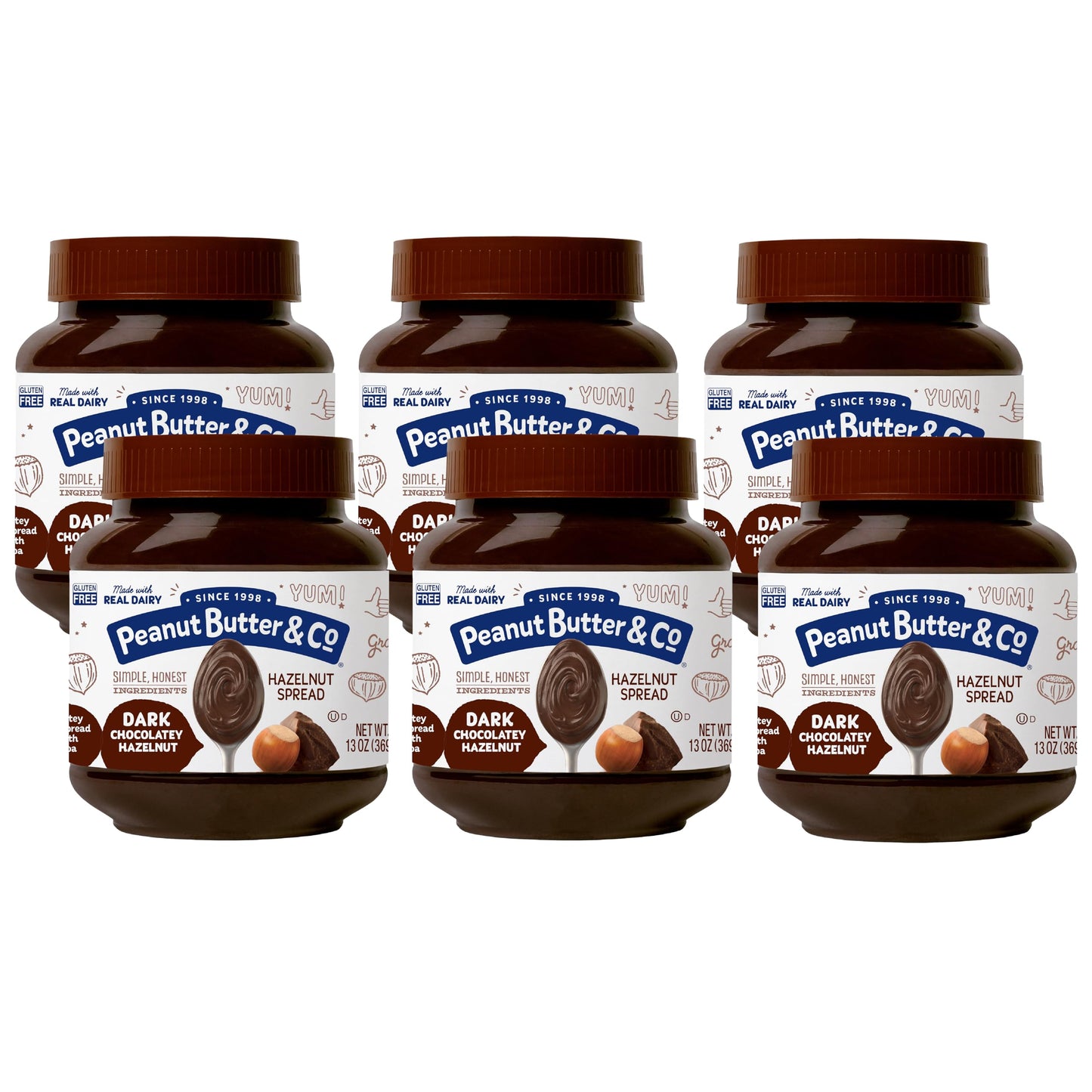 Peanut Butter & Co. Hazelnut Spread, Dark Chocolatey Hazelnut, Gluten Free & Non-GMO, 13 Oz (Pack of 6)