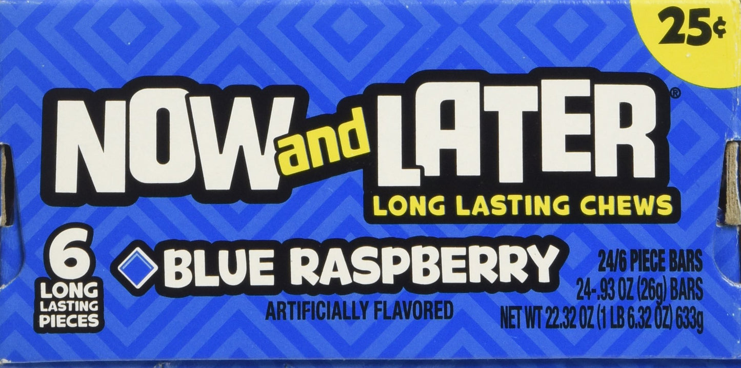 Now and Later Blue Raspberry Candy - 24 Pack of 6-Piece Bars, 0.93 Ounce Each