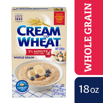 Cream of Wheat Whole Grain Hot Cereal, 2 1/2 Minute Cook Time, 18 Ounce (Pack of 12)