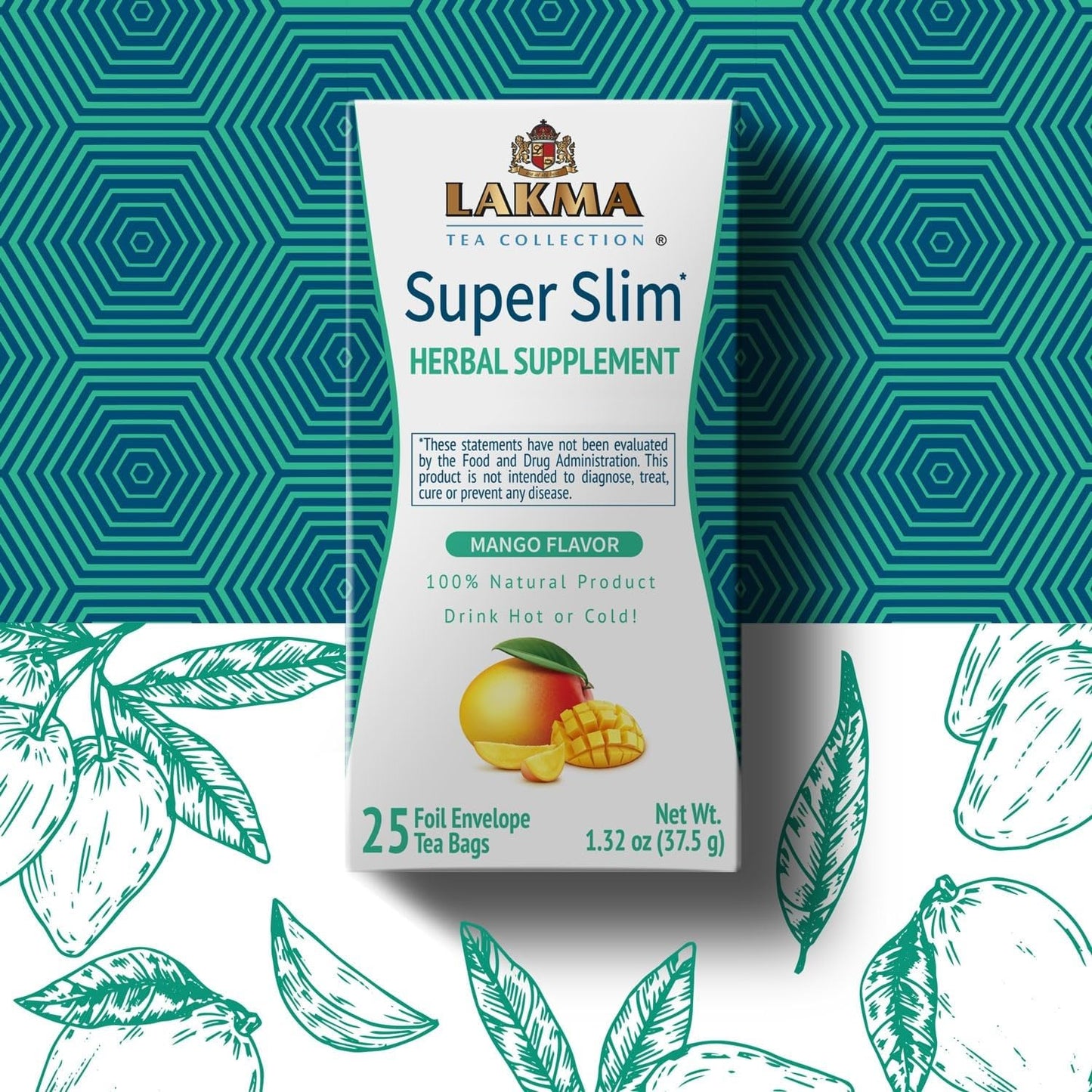 HYLEYS Tea Super Slim Tea with Mango Flavor - 25 Tea Bags, GMO Free, Gluten Free, Dairy Free, Sugar Free, 100% Natural, Decaf