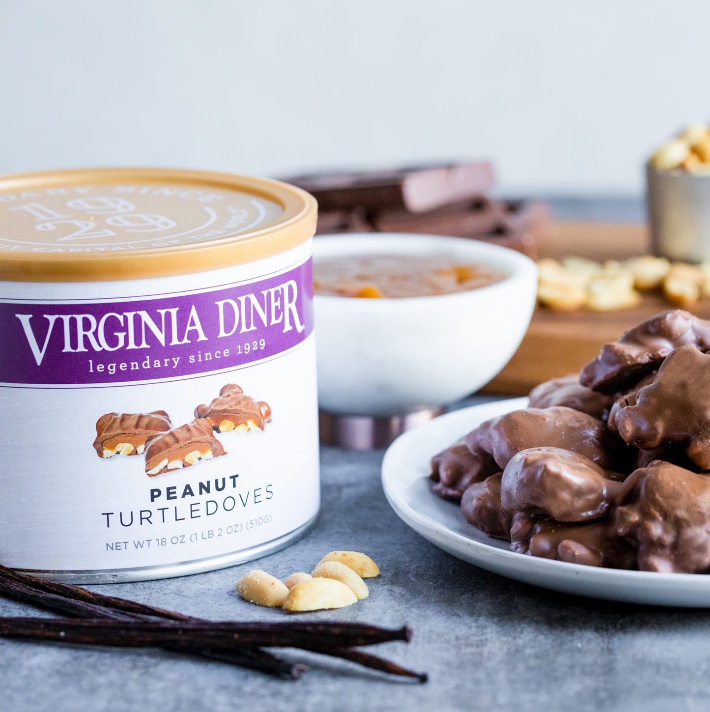 Virginia Diner - Gourmet Natural Classic Pecan Turtledoves, 18 Ounce Tin