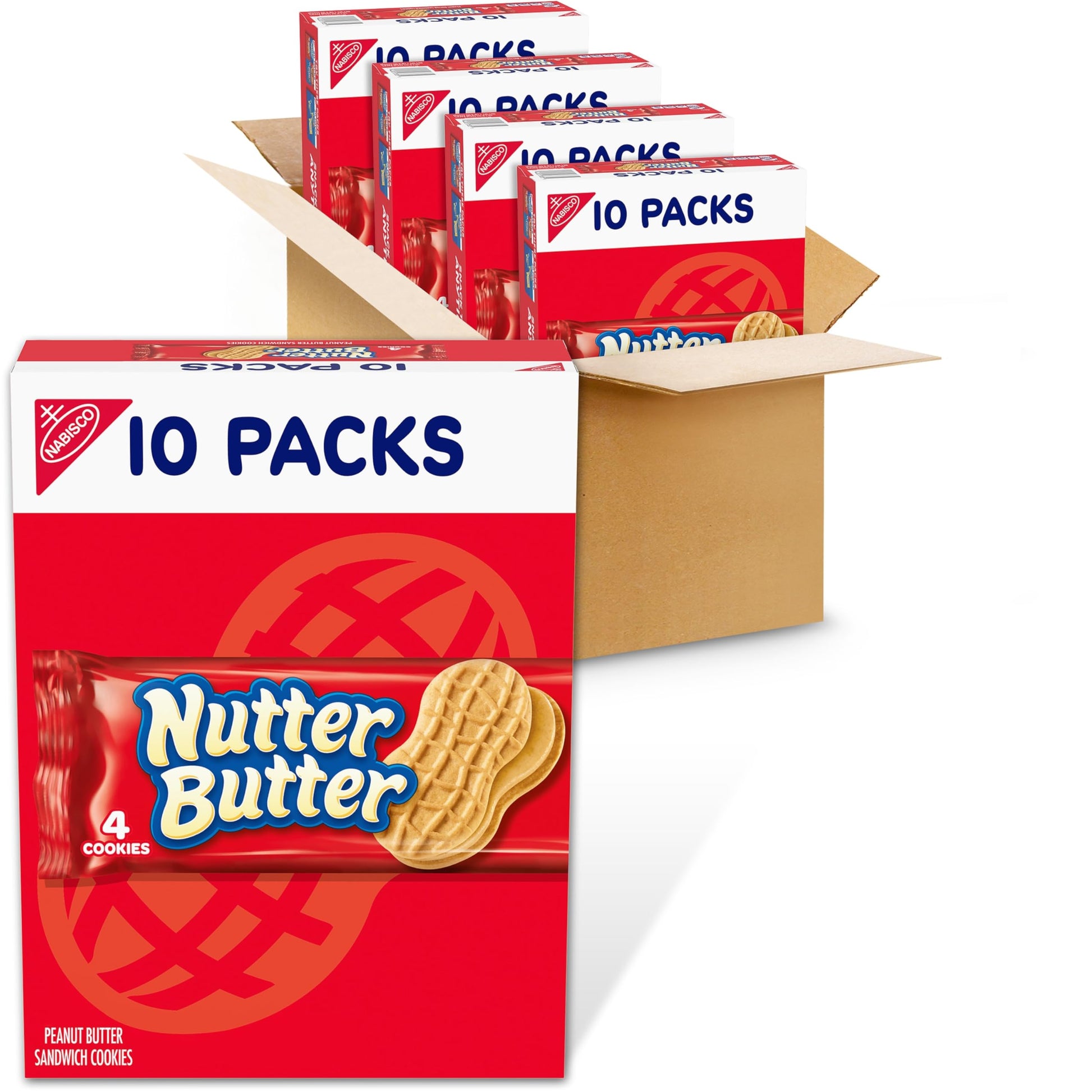 Nutter Butter Peanut Butter Sandwich Cookies, 40 Snack Packs (4 Cookies Per Pack, 4 Boxes)